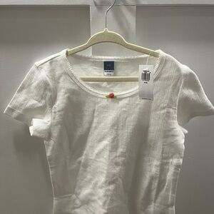 Old Navy White Top with Red Floral Accent